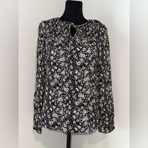 Lucky Brand Black and Pink Floral Blouse